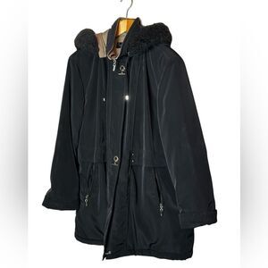 Vintage Fleet Street Black Coat Size XL Faux Fur Removable Hood